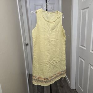 NWT Emery Rose 100% Cotton Yellow Embroidered Hem Sleeveless Summer Dress